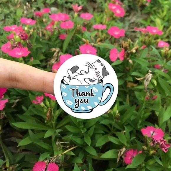 100 Cute Cat Kawaii Kitty Kitten Thankyou Thank You Stickers Small - Picture 4 of 5